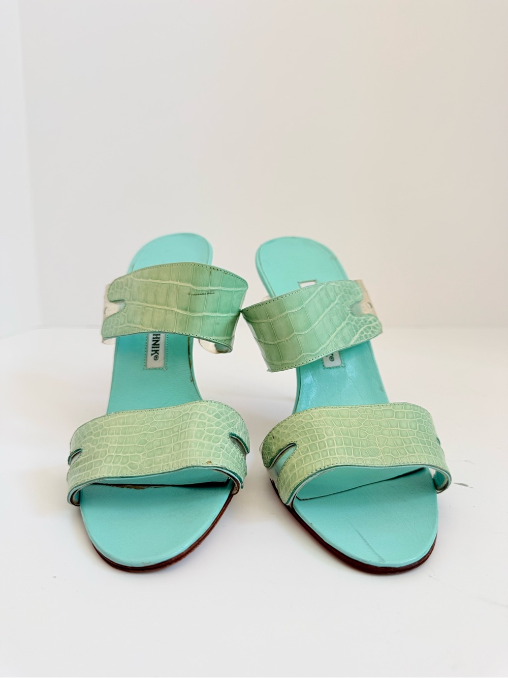 Manolo Blahnik Vintage Y2K Crocodile Clear PVC Stiletto Mules 37.5 Rare - Picture 4 of 12